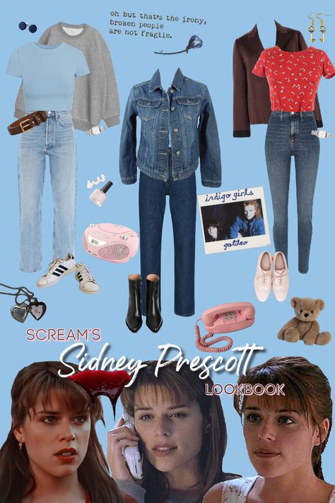 Scream Movie Sidney Outfits, Scream Movie Fashion, Scream Style Outfits, Scream Costume Sydney, Sidney Prescott Haircut, Sidney Prescott Outfit Halloween, Sidney Prescott Cosplay, Sydney Costume Scream, Billy And Sidney Scream Costume