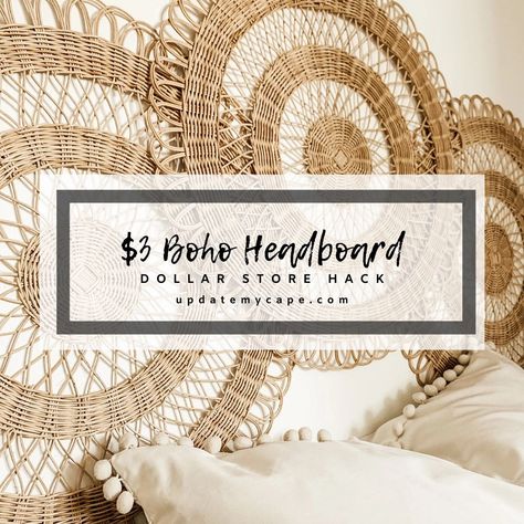 Wall Basket Headboard, Boho Bedroom Above Bed Decor, Artwork As Headboard, Plant Headboard Ideas, Above Bed Boho Decor, Boho Headboard Ideas Diy, Headboard Decor Above The Bed, Wicker Headboard Bedroom, Boho Headboard Ideas