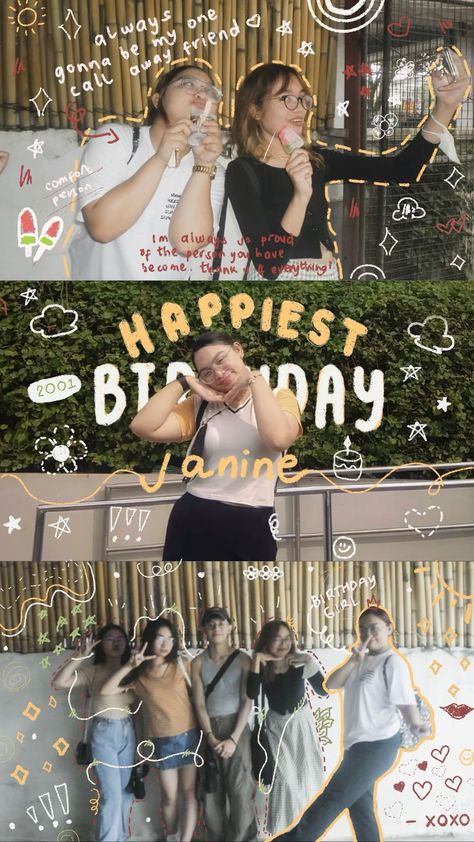 Janine’s day! Bday Edits Instagram, Birthday Greetings Aesthetic, Birthday Story Post Ideas, Insta Story Ideas Two Photos, Instagram Post Doodle Ideas, Birthday Greetings Ig Story Ideas, Ig Story For Birthday, Aesthetic Instagram Birthday Story, Birthday Ig Story Ideas Best Friend