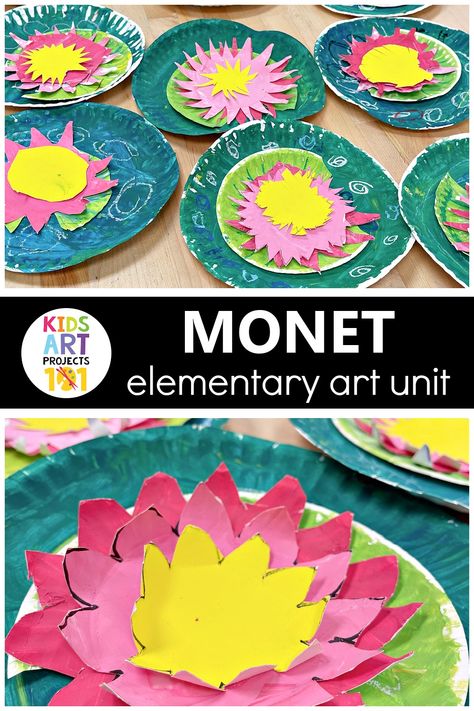 Claude Monet Art Project and Elementary Art Lessons - Kids Art Projects 101 Art Class Elementary School, Homeschool Art Activities, 3d Art Projects For Kindergarten, Art Lesson Preschool, One Class Art Lessons, Book Art Preschool, Pattern Art Lesson Elementary, Life Skills Art Projects, Fifth Grade Art Lessons