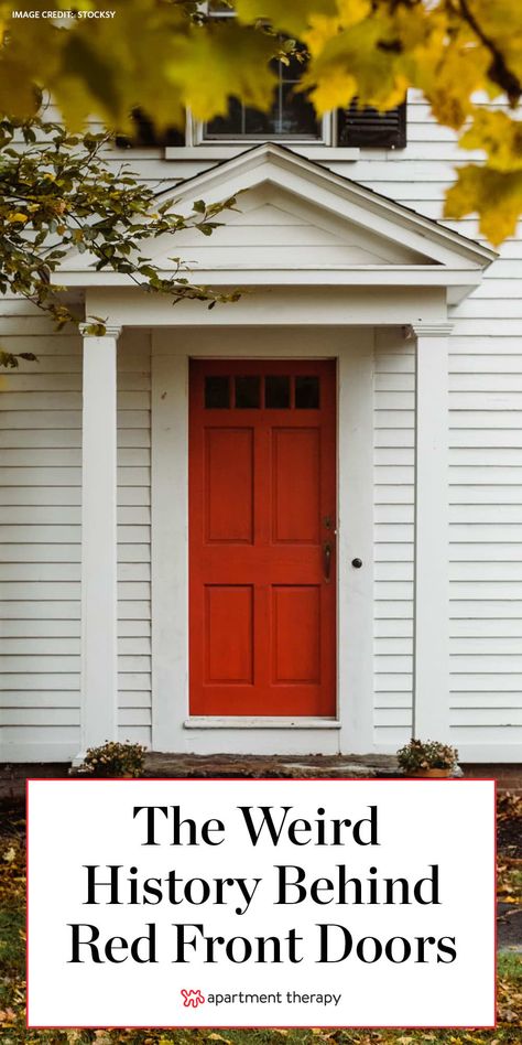 Red Front Doors, Red Entry Door, Colonial Front Door, Brick Colonial House, Red Door House, Exterior Door Colors, Front Door Styles, Door House, Red Front Door