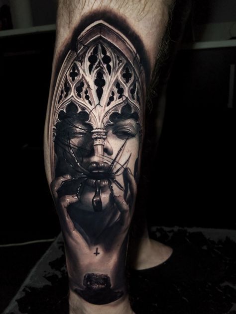 Vampire Realism Tattoo, Gothic Realism Tattoo, Dark Realism Tattoo, Dark Realism, Charcoal Ideas, Leg Tats, Surreal Tattoo, Goth Tattoo, Gothic Girl