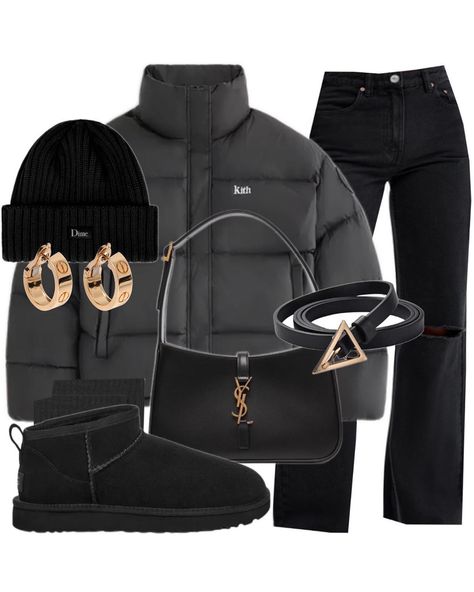 Mini Black Uggs Outfit, Uggs Black Outfit, How To Style Black Uggs, Black Ugg Outfit Ideas, Black Ugg Outfits, Black Mini Uggs Outfits, Black Uggs Outfit Winter, Outfits With Black Uggs, Black Ugg Outfit