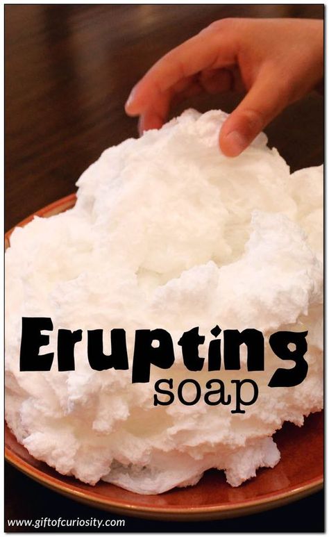 Erupting soap | Expanding soap | Exploding soap | Put a bar of Ivory soap into the microwave and observe what happens | soap science || Gift of Curiosity Kids Stem Activities, Steam Activity, Science Experiments For Preschoolers, Ivory Soap, Science Crafts, Kid Experiments, Science Party, Easy Science Experiments, Science Projects For Kids