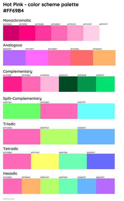 Hot Pink Color Scheme Palettes What Colors Go With Hot Pink, Pink Complementary Color Palette, Colors To Pair With Pink, Contrast Colour For Pink, Hot Pink Color Schemes, Neon Pink Color Combination, How To Pair Pink, Hot Pink Colour Combinations, Analogous Color Scheme Fashion