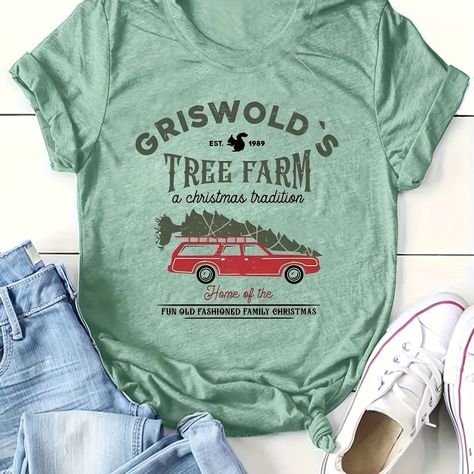 Faster shipping. Better service Farm Women, Graphic Print Top, Vintage Short, Women Shirts Blouse, Vintage Shorts, Crew Neck Top, Plus Size Shirts, Green Cotton, Print T Shirts