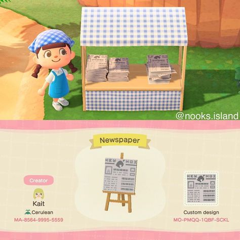 🏝 Nook’s Island’s Instagram profile post: “A newspaper stand idea! 📰 ⠀ ⠀ Designed by: Kait (user: Bl0ndiexoxo)⠀ ⠀ ⠀ ➡️Visit our website to browse more designs, link in bio!⠀ ➡️Follow…” Acnl Paintings, Animal Crossing Music, Cottagecore Animal Crossing, Newspaper Stand, Motif Acnl, Animal Crossing Funny, Animal Crossing Characters, Qr Codes Animal Crossing, Small Games