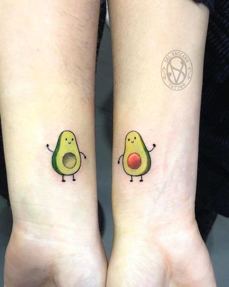 Cute Best Friend Tattoos, Avocado Tattoo, Lotusblume Tattoo, Matching Bff Tattoos, Partner Tattoos, Maching Tattoos, Cute Matching Tattoos, Matching Friend Tattoos, Small Matching Tattoos