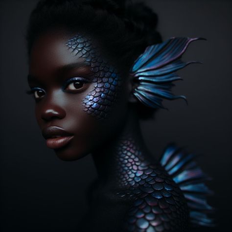 Siren Makeup Mermaid Halloween Costumes, Siren Fins, Fish Scale Makeup, Sea Monster Makeup, Scales On Skin, Sea Creature Makeup, Dark Siren Makeup, Dark Mermaid Costume, Mermaid Fantasy Makeup