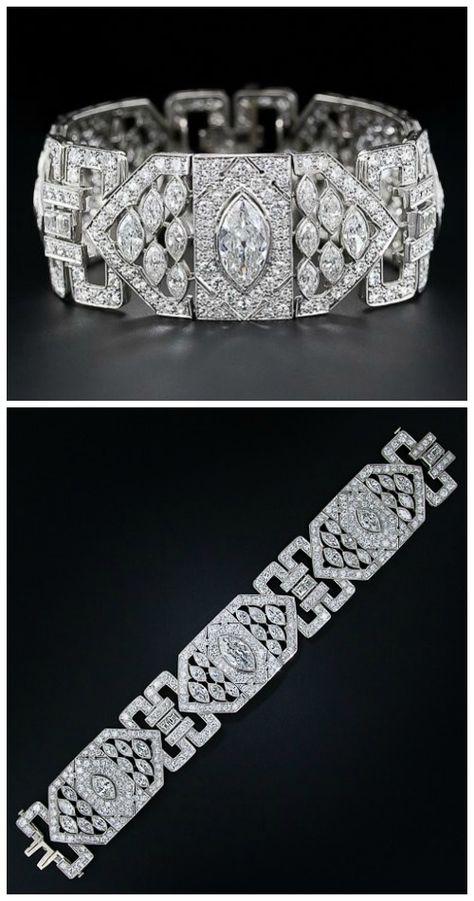 A stunning Art Deco 26 carat diamond and platinum bracelet. Via Diamonds in the Library. Bijoux Art Deco, Platinum Bracelet, Claddagh Ring, Buying Gold, Art Deco Bracelet, Vintage Jewelry Art, Cz Jewelry, Celtic Jewelry, Deco Jewelry