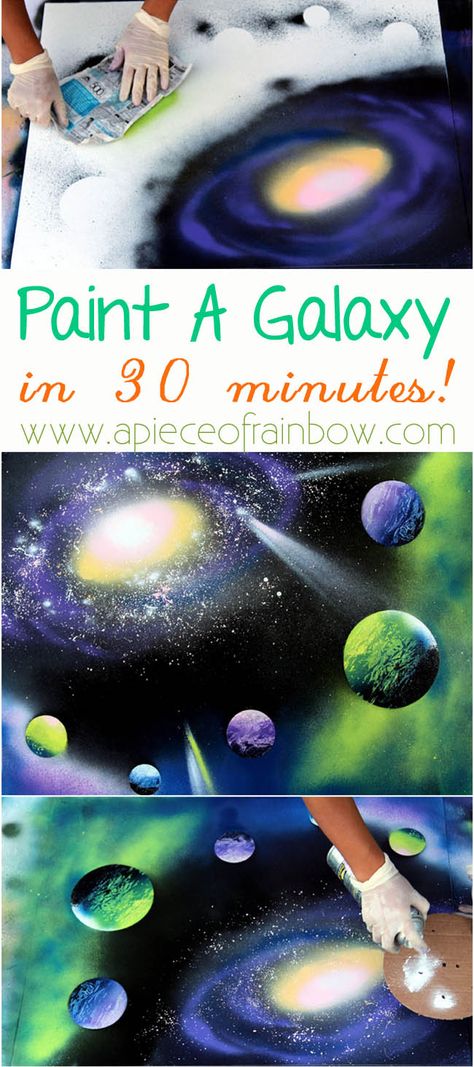 Anyone can paint a galaxy in 30 minutes with these fun techniques!! | A piece of rainbow blog Art Galaxie, Diy Galaxy, Spray Paint Art, Soyut Sanat Tabloları, Galaxy Painting, Galaxy Art, Contemporary Abstract Art, Art How, Painting Tips