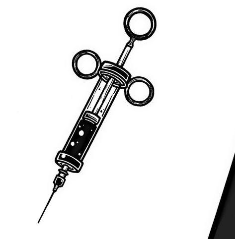 Needle Drawing Injection, Injection Tattoo, Syringe Tattoo, Syringe Art, Syringe Drawing, Stethoscope Drawing, Anatomy Tattoo, Bag Illustration, Drawing Tattoo