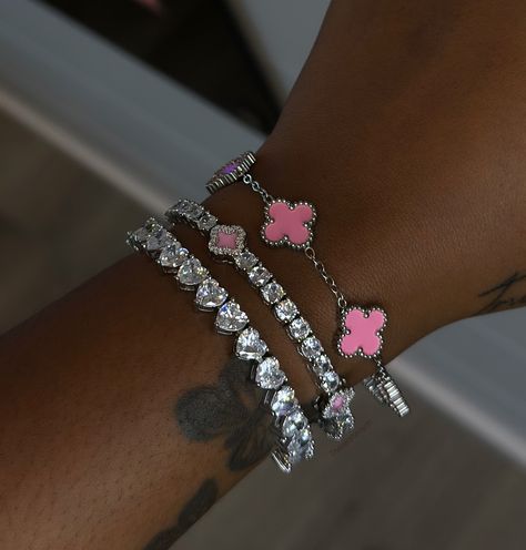 I love a pretty bracelet stack 😍 this silver and pink is everything! View our Saturn ♡ Set on toptiercharms.com 🔗 @toptiercharms Pink And Silver Jewelry, Cute Piercings, Piercing Ideas, Pretty Bracelets, I Love A, Bracelet Stack, Love A, Piercings, Silver Jewelry