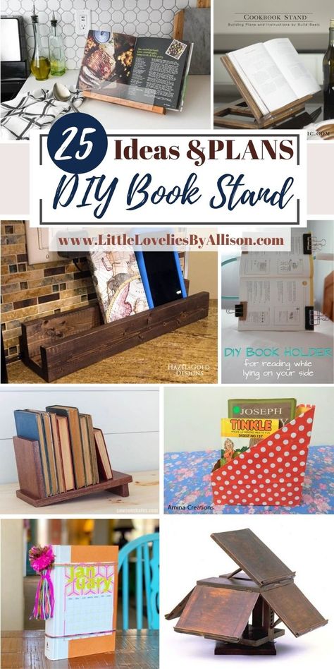 25 DIY Book Stand Hacks Using Household Materials Book Stands Display, Open Book Display Stand Diy, Diy Book Stand For Reading, Table Top Book Rack, Book Rack Diy, Book Display Stand Diy, Diy Book Holder Ideas, Table Top Book Display, Bookstand Holder Diy