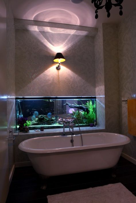 WOW! fish tank? Nice to look at while relaxing in the bath Aquarium Placement, Amazing Aquariums, Cool Fish Tanks, Betta Tank, Eclectic Bathroom, Home Aquarium, Cool Fish, Fish Fish, Aquarium Design