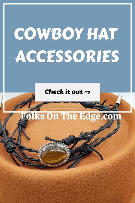 Cowboy Hat Accessories including Handmade Leather Hat Bands with Gemstone like Turquoise, Agate or Picture Jasper. Stones set in sterling silver on Leather Hat Bands all made by Silversmith. Sterling Silver hat pins and Cowboy Badges. Hat Jewelry made by Folks On The Edge. Leather Hat Bands, Silver Hat, Cowboy Hat Bands, Hat Jewelry, Silversmith Jewellery, Hat Bands, Leather Hat, Hat Accessories, Leather Hats