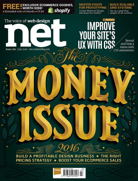 Cover for Net Magazine by Martina Flor Money Magazine, Type Inspiration, Web Design Projects, Magazine Cover Design, Types Of Lettering, Editorial Layout, Typography Letters, Magazine Layout, Typography Inspiration