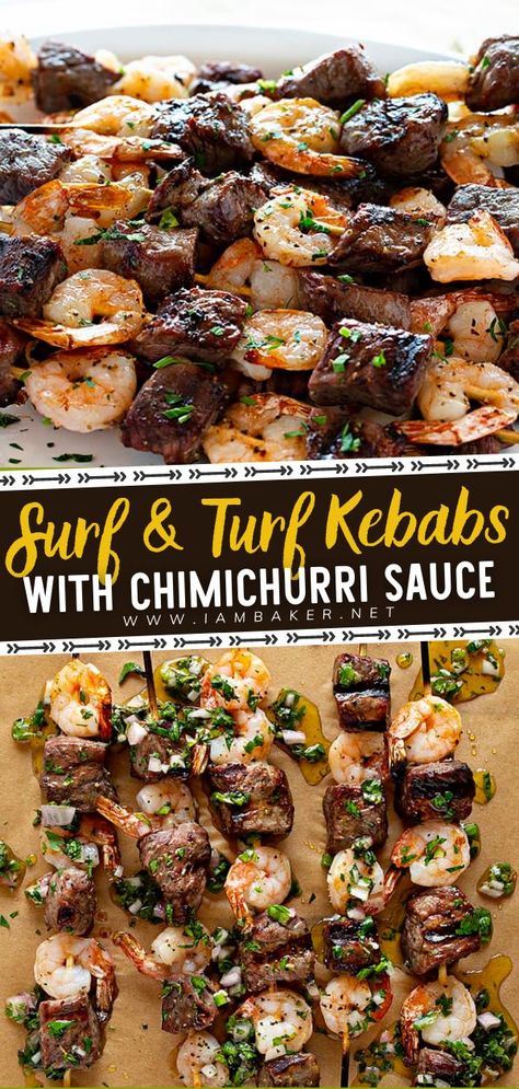 Shrimp Grilled, Steak Kebabs, Steak Kabobs, Kebabs On The Grill, Steak And Shrimp, Best Dinner, Kabob Recipes, Grilled Dinner, Surf And Turf