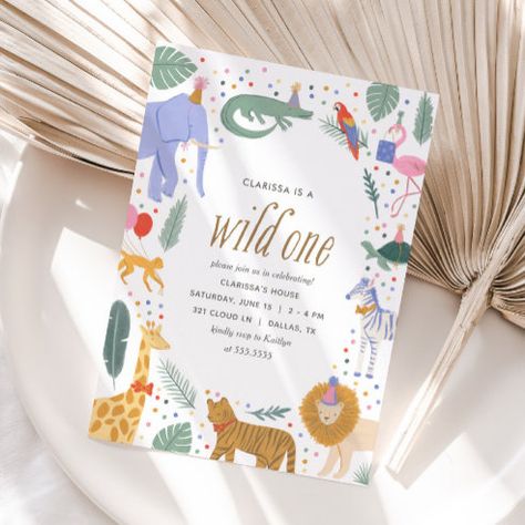 1st Birthday Invitations & Invitation Templates | Zazzle Wild One 1st Birthday Party, Wild One 1st Birthday, Animals Birthday Party, Safari Animals Birthday, Wild One Birthday Invitations, 1st Birthday Party Invitations, Animals Birthday, Jungle Birthday, Animal Birthday Party