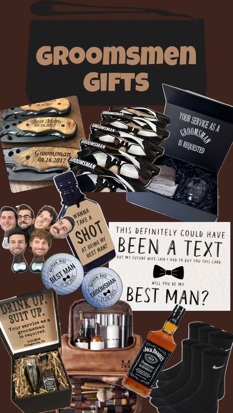 Funny groomsmen gifts Groomsmen Gift Bags Ideas, Diy Groomsmen Proposal, Groomsmen Duties, Funny Groomsmen Gifts, Asking Groomsmen, Groomsman Proposal Box, Groomsmen Gift Bags, Best Groomsmen Gifts, Groomsmen Proposal Gifts