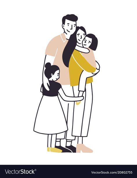 Father And Two Daughters Drawing, Mother And Two Daughters, 가족 일러스트, Family Guy Quotes, Family Hug, Hug Illustration, Family Painting, Pola Sulam, Instagram Family