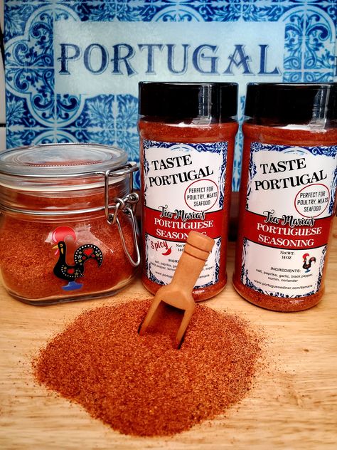 Taste Portugal with our set of 2 custom blend of seasonings that will bring the flavors of Portugal to all of your recipes. Use on poultry, meats, seafood and even vegetables. Add a “spicy” kick with the red chili pepper spicy blend. So convenient to use Piri Piri Chicken, Season Chicken, Seafood Rice, Spice Gift, Seasoning Recipe, Piri Piri, Thanksgiving Stuffing, Kale Soup, Spice Mix