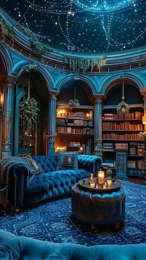 Slytherin Ravenclaw Aesthetic, Ravenclaw Common Room Aesthetic, Treehouse Library, Christmas Rooms, Dnd Locations, Ravenclaw Common Room, Read Aesthetic, Gothic Living Room, Dreamscape Architecture