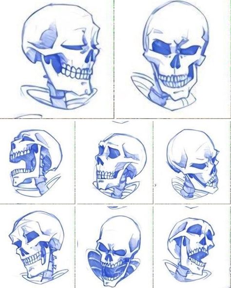 Skull Expressions Drawing, Anime Skull Reference, Horror Drawing Tips, Skeleton Poses Reference Drawing, Undertale Skeleton Base, Skeleton Anime Art, Skeleton Base Drawing, Skeleton Poses Drawing, Anime Sillhoute