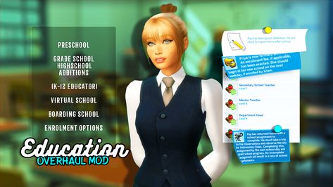 Wouldn't it be cool if the youngest Sims could go to preschool, and private and boarding schools were an option? Luckily, mod Education Overhaul can bring us Sims 4 High School More Students, Sims 4 Education Overhaul, Sims 4 Home School Mod, Sims Job Mods, Sims 4 Teacher Career Mod, Sims 4 Boarding School Mod, Ts4 School Cc, Best Sims 4 Mods, Sim4 Mods