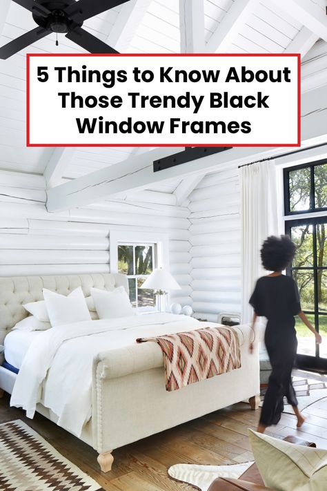 Have you noticed black-framed windows popping up on your social feeds or in new-build homes in your neighborhood? If so, we’re not surprised. #blackwindows are trending. “We’re seeing a major shift in demand,” says Lizette Sinhart, a Realtor in Westchester, New York. “Almost all new-construction homes are gravitating toward black-framed windows and phasing out the white. ” But is this a flash-in-the-pan fad or a lasting look? Here’s what you need to know about black window frames. Pros And Cons Of Black Windows, Black Window Frames With Curtains, Black Or White Window Frames, White Or Black Windows, Black Window Frames Interior, Interior Black Windows, Black Window Trim Interior, Houses With Black Windows, Industrial Warehouse Design