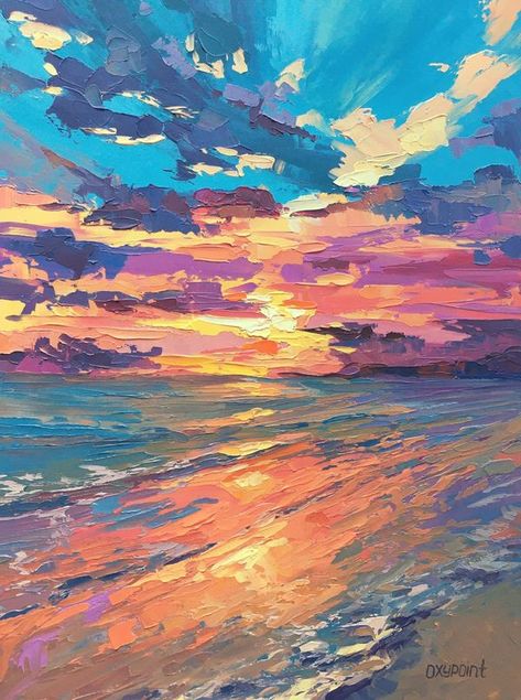 I AM AN ARTIST | My sunsets with a palette knife 🌅 | Facebook Sea Palette, Pallette Knife Painting, Sea Bright, Beach Oil Painting, Abstract Impressionism, Abstract Sunset, Sunset On The Beach, Oil Abstract, Contemporary Impressionism