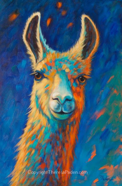 Where ART Lives Gallery Artists Group Blog: Fun Colorful Llama Painting by Theresa Paden Desert Animal Art, California Artwork, Llama Painting, Oil Painting App, Llama Arts, Cow Painting, Southwest Art, Acrylic Artwork, Bear Art