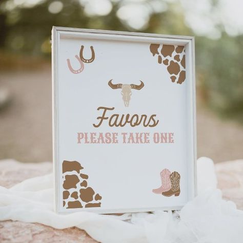 $11.00 | Cowgirl Rodeo Birthday Party Favors Sign #first rodeo, cowgirl birthday, western birthday, girl birthday party, cow print, wild west birthday, rodeo birthday, 1st birthday, blush pink, favors sign Rodeo Birthday Party Favors, Party Sweet Treats, Rodeo Birthday Party, Wild West Birthday, Ava Marie, Rodeo Birthday Parties, Rodeo Party, Cards And Gifts Sign, Western Birthday