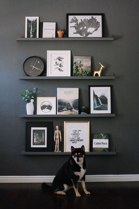 How to Style a Picture Ledge - 5 Ideas - Printique, An Adorama Company Shelf Gallery Wall, Gallery Wall Design, Picture Ledge, Decorating Advice, Room Shelves, Living Room Shelves, Wall Gallery, Room Layout, Home Tour