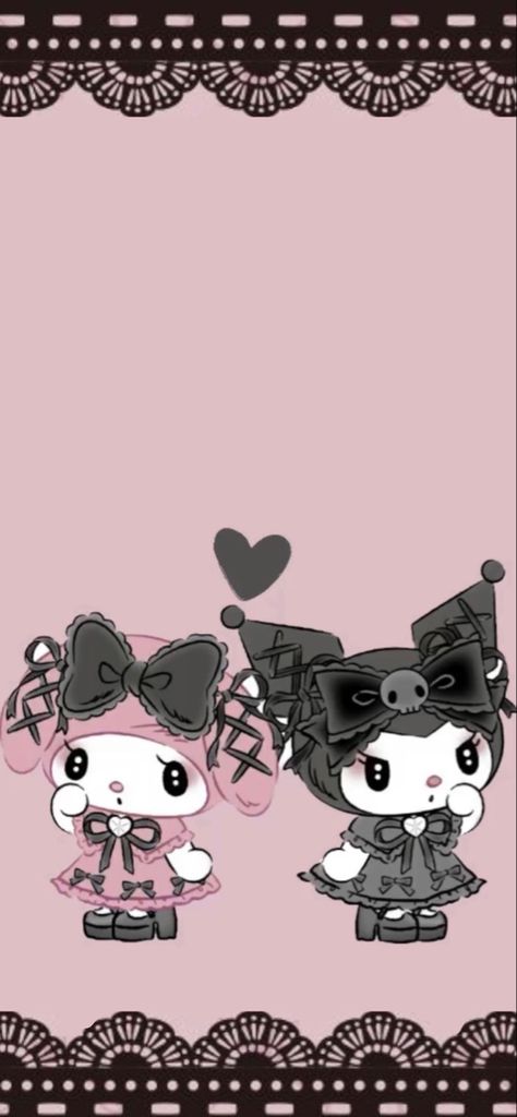 My Melody And Kuromi Background, Kuromi X My Melody Wallpaper, Gothic Kawaii Wallpaper, Goth Sanrio Wallpaper, Gothic My Melody, My Melody Jirai Kei Wallpaper, Hello Kitty Goth Wallpaper, Gothic Pink Wallpaper, Jirai Kei Wallpaper Phone