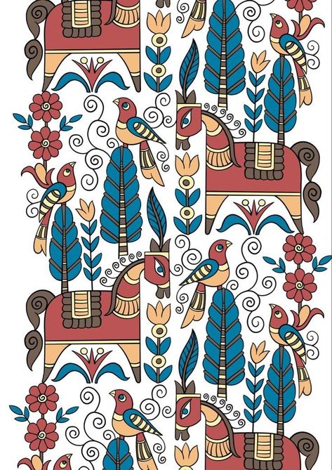 Pattchitra Design, Bangladeshi Folk Art, Phad Art Paintings, Indian Designs Pattern Art, Indian Print Wallpaper, Traditional Paintings Indian Folk Art, Bengali Folk Art, Indian Folk Art Painting, Madhubani Print