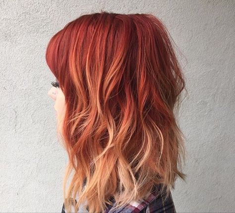 orange red ombre Hair Dye Ideas For Natural Red Heads, Copper Blonde Ombre Hair, Copper Ombre Curly Hair, Fire Ombre Hair Curly, Red Copper Ombre Hair, Copper Ends Hair, Red And Blonde Ombre Hair, Blonde And Red Ombre Hair, Ginger To Blonde Ombre