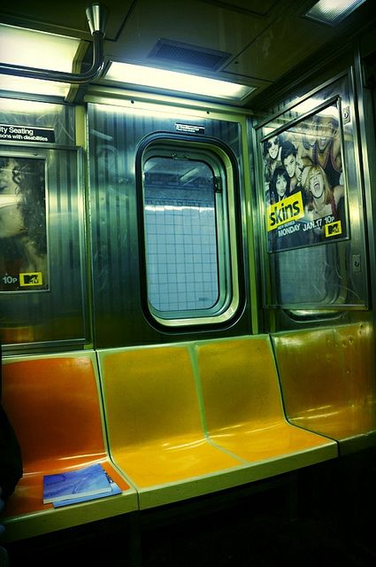 Inside a NYC subway train. #city Abandoned Subway Train, Subway Train Aesthetic Dark, City Drawing Reference Photo, Subway Train Graffiti, Inside A Subway Train, Inside Train Reference, Underground Subway Aesthetic, Inside Of Train Drawing, Subway Drawing Reference