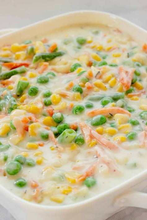 Creamed Mixed Vegetables, Canned Veggie Side Dishes, Side Vegetables Dishes, Recipes Using Mixed Vegetables, Recipes With Canned Mixed Vegetables, Crockpot Vegetable Casserole, Creamy Vegetable Casserole, Easy Vegetable Casserole, Canned Mixed Vegetables Recipes