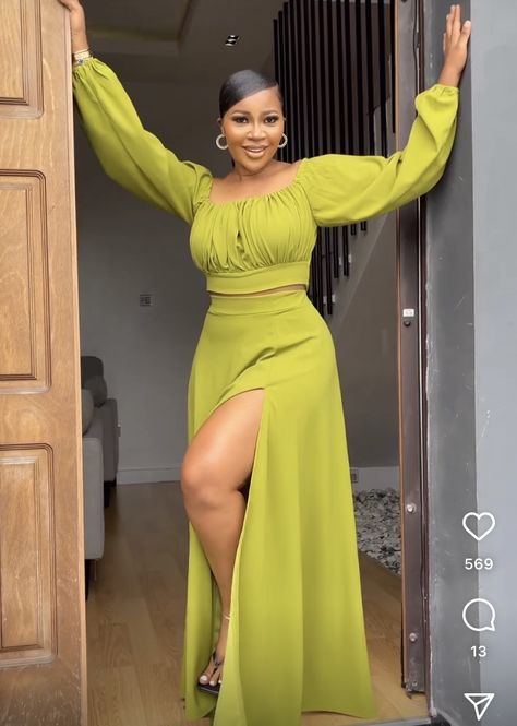 Crepe Two Piece Styles Nigeria, Chiffon Two Piece Outfits In Nigeria, Crepe Material Long Gown Styles In Nigeria, 2piece Outfits Skirt And Top, Crepe Fabric Dress Style Nigeria, Crepe Material Styles, Lycra Dress Styles, Simple Dress Styles, Modest Dresses Fashion