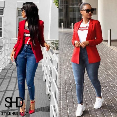 Red Blazer Outfit, Outfits Ladies, Casual Oufits, Outfit Verano, Outfits Gorditas, Looks Jeans, Designer Cakes, 2piece Outfits, Casual Blazer Women