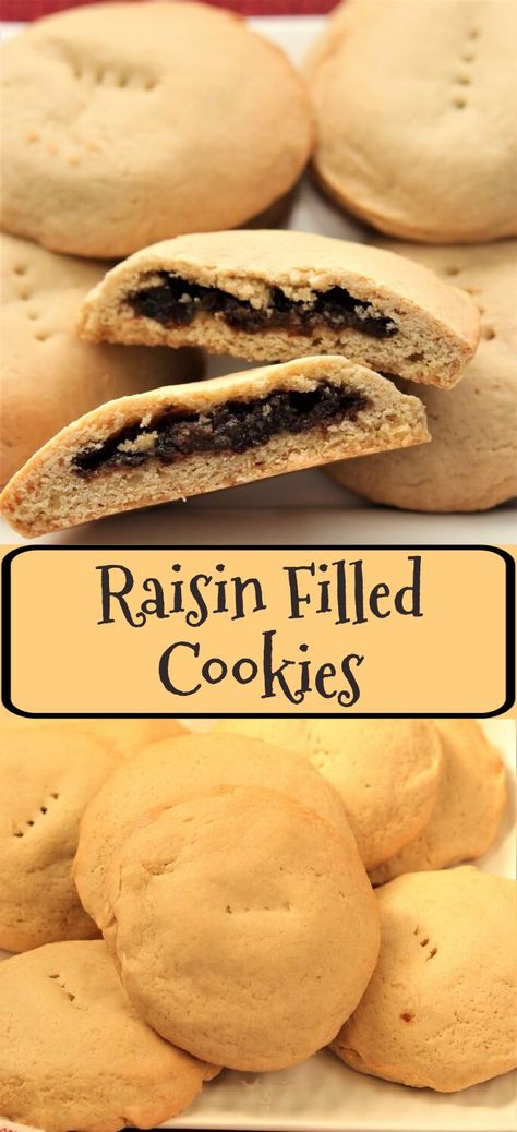 Raisin Filled Cookie Recipe, Raisen Cookies, Raisin Filled Cookies, Raisin Cookie Recipe, Raisin Recipes, Bite Size Cookies, Filled Cookies, Christmas Food Dinner, Raisin Cookies