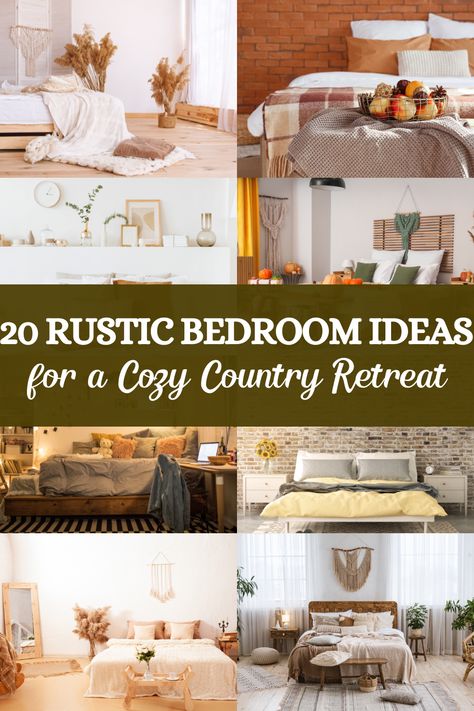 Transform your space with cozy rustic country bedroom decor ideas! #CountryCharmDecor #RusticRetreatIdeas #FarmhouseBedroomVibes #CozyRusticStyle #CountryLivingInspo #RusticAestheticBedroom #FarmhouseDecorGoals #WarmAndRustic #RusticCozyVibes #ChicCountryStyle #BedroomInspoIdeas #RusticEleganceDecor #CountryStyleSpaces #CozyFarmhouseLiving #RusticRoomGoals #FarmhouseComfortIdeas #CountryChicBedrooms #RusticLivingInspo #FarmhouseDecorTrends #CozyRusticRetreat Country Rustic Bedroom Ideas, Rustic Country Bedroom, Country Bedroom Decorating Ideas, Rustic Country Bedrooms, Rustic Elegance Decor, Rustic Farmhouse Bedroom Ideas, Country Chic Bedroom, Farmhouse Decor Trends, Rustic Bedroom Ideas