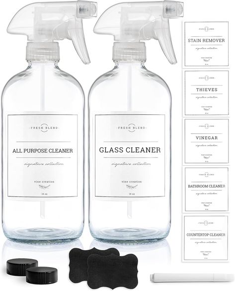 My favorite glass cleaning bottles for our homemade cleaners! Vinegar Glass Cleaner, Amber Spray Bottle, Brown Glass Bottles, Hair Spray Bottle, Plants In Bottles, Plastic Spray Bottle, Amber Bottles, Waterproof Labels, Amber Glass Bottles