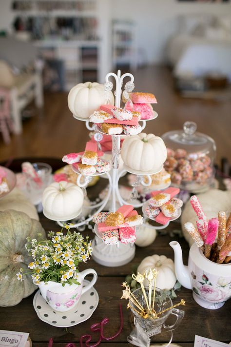 Fall Tea Party Birthday Ideas, Fall Bridal Tea Party, Fall Tea Party Table Settings, Fall Garden Tea Party, October Tea Party, Fall Tea Party Centerpieces, Fall Tea Party Ideas Decorations, Pumpkin Tea Party, Fall Tea Party Baby Shower Ideas