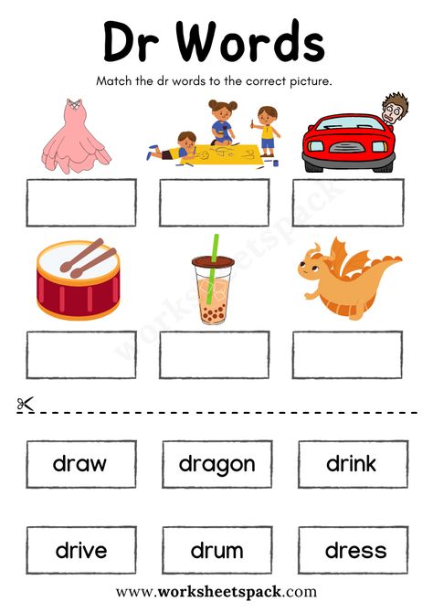 Free Dr Blend Words Worksheets PDF for Kindergarten - Printable and Online Worksheets Pack Dr Blends Worksheet, Dr Preschool Activities, Dr Blend Worksheet, Dr Blend Words, Blending Words Worksheets, Kindergarten Handwriting Activities, Kindergarten Vocabulary Activities, Consonant Blends Worksheets, Kindergarten Vocabulary