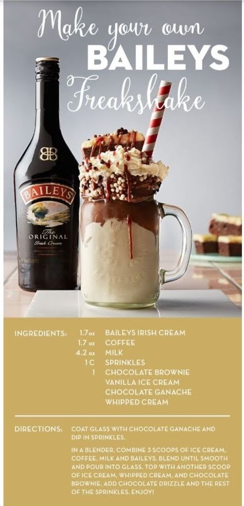 S’mores Baileys Drinks, Baileys Milkshake Recipe, Baileys Frappe, Baileys Milkshake, Baileys Recipes Drinks, Sprinkle Brownies, Cream Ganache, Baileys Drinks, Baileys Recipes