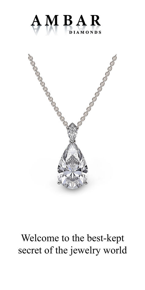 Pear shape diamond pendant with a marquise diamond bale to scale on model. Marquise Diamond Pendant, Teardrop Diamond, Diamond Pendants, Marquise Diamond, Diamond Pendant, Pear, Platinum, Diamonds, White Gold