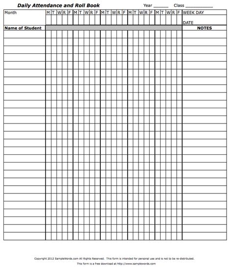 Teacher Attendance book roll call for use in keeping daily classroom attendance records for teachers. Student Attendance Sheet, Plan Book Template, Teacher Plan, Classroom Attendance, Attendance Chart, Binder Ideas, Attendance Sheet, Daycare Forms, Student Attendance