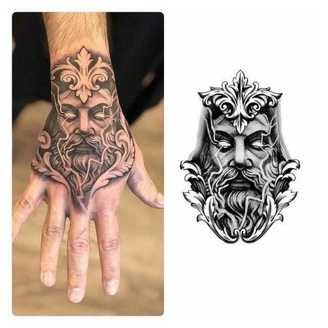 Sleeve Add Ons Tattoo Men, Greek God Hand Tattoo, Zeus Hand Tattoo, Hand Forearm Tattoo, Simple Hand Tattoo, Hand Tattoos Pictures, Cover Up Tattoos For Men, Tattoo Ideas Males, Tattoo Design For Hand